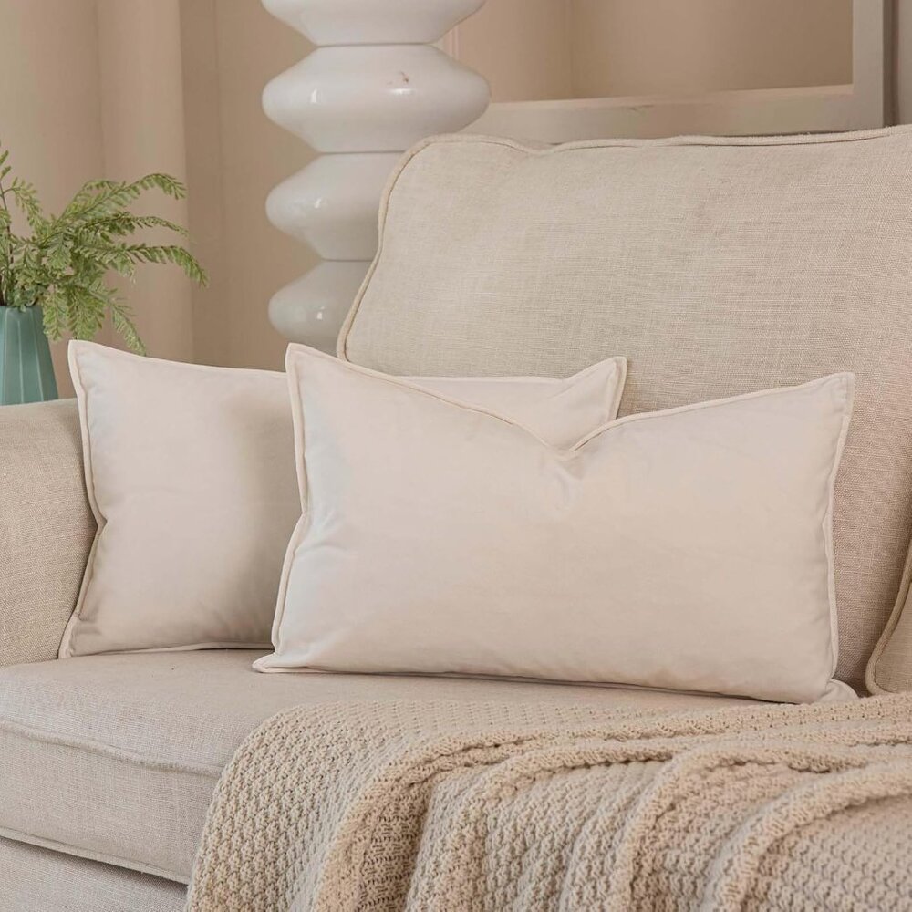 JUSPURBET Cream White Velvet Throw Pillow Covers 16x24 inch Set of 2 NWT